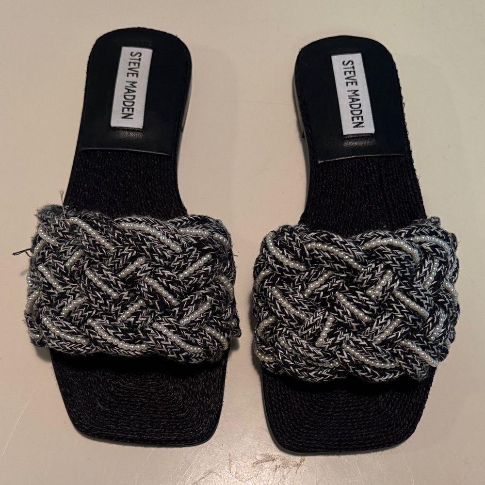 Steve Madden Black and White Braided Sandals